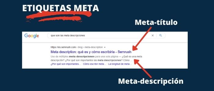 Foto mostrando dónde están las Etiquetas Meta