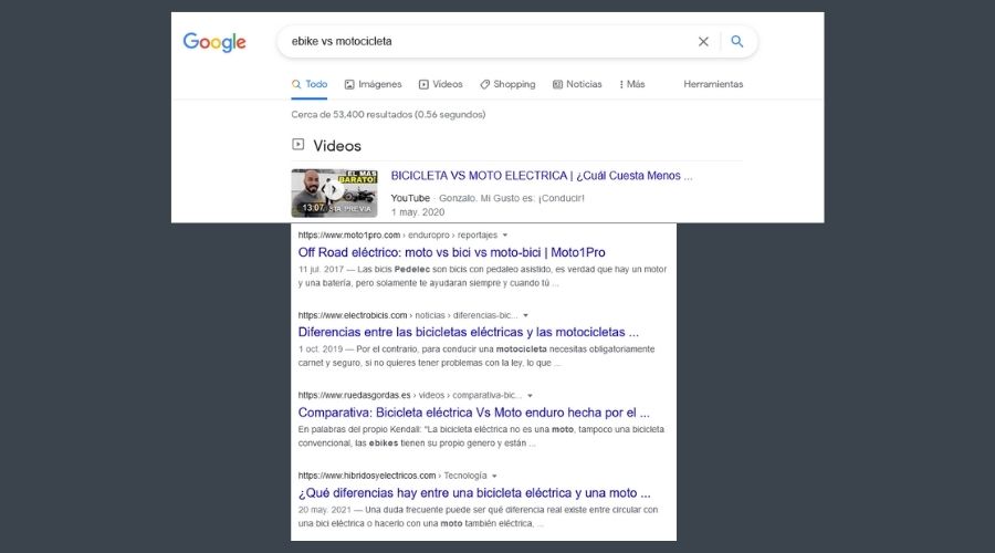 Búsqueda en Google de un tipo de post de blog llamado Post comparativo