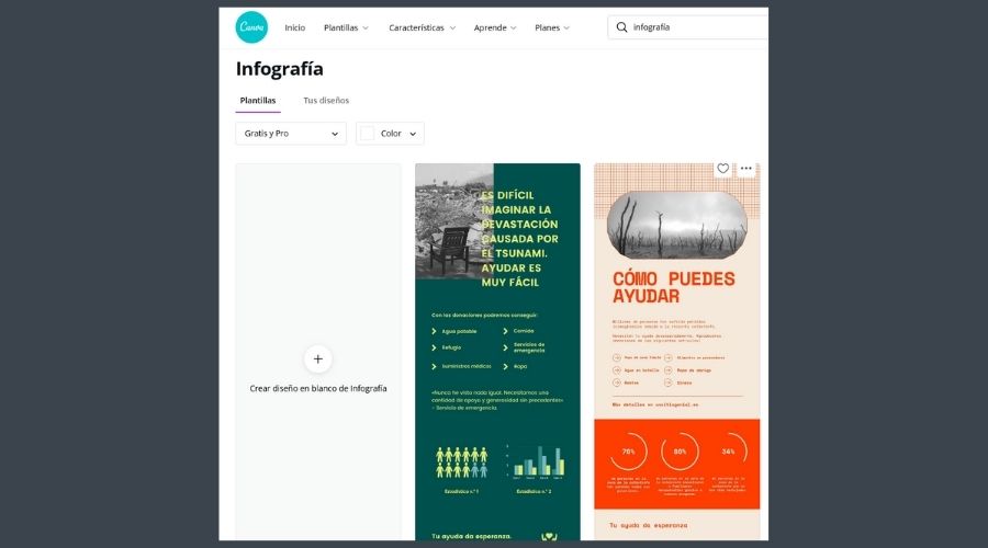 Para hacer el tipo de post de blog llamado infográficos, utiliza herramientas como CANVA. Los infográficos se comparten mucho en redes sociales y son excelentes formatos de posts de blog. 